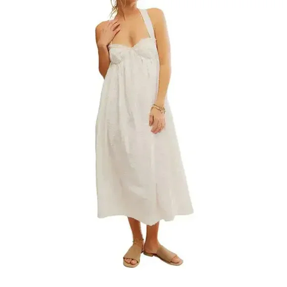 NEW FREE PEOPLE FREE-EST COCONUT MILK IVORY POPPY MIDI DRESS SZ L - Picture 7 of 11